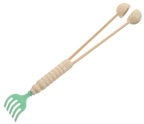 Masajeador de Martillo Manual de Madera Beige para Espalda | Doble Cara, Mango de Madera y Plástico, Ligero y Compacto, para Viaje o Escritorio, Orientado a Líneas Meridianas