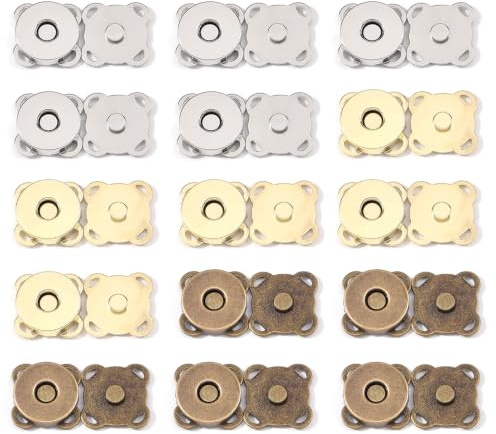 15 Pares Botones Magneticos para Coser 14 MM,Cierre Magnético para Bolsos,HMCEY Broches MagnéTicos para Bolsos,Botones Imantados Costura,Botone de Presion Metalicos para Manualidades,Ropa - 3 Colores