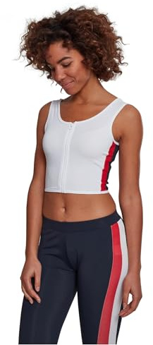 Urban Classics Damen Ladies Side Stripe Cropped Zip Top Top, per Pack Mehrfarbig (White/firered/Navy 01303), Large (Herstellergröße: L)