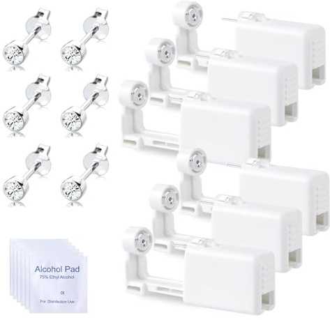Voarge Pack of 6 Ear Piercing Gun, Disposable Sterile Safety Ear Nose Piercing Gun Kit Pain Free Self Piercing Tool with Stud Asepsis Piercing Kit Piercing Accessories, 4mm