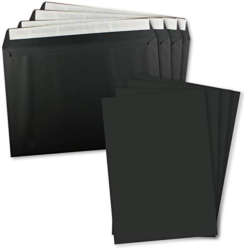 5x XXL Einzelkarten-Set in DIN A4 (21 x 29,7 cm) inkl. Umschlägen in DIN C4 - Schwarz - Briefumschlag mit Haftklebung - für Versand von Grußkarten, Urkunden und Gutscheinen geeignet