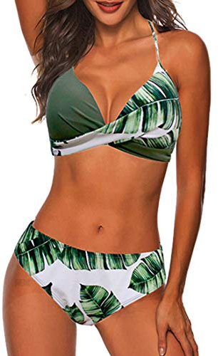 CheChury Donna Costume da Bagno Push Up Imbottito Reggiseno Bikini Due Pezzi Bikini Sexy Spiaggia Beachwear Swimwear Sportivo Mare Estate,Verde,L