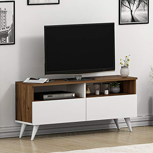 HOMIDEA TIGER Mobile TV per Salotto - Porta TV - Supporto TV con 2 Armadietti in moderno design (Noce/Bianco)