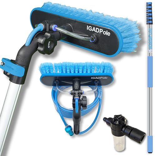 24ft IGADPole Telescopic Water-Fed Window and Solar Panel Cleaning Pole Kit — Extendable Reach Cleaner with Brush, Soap Dispenser & Hose — Soffit, Fascia, Conservatory & Caravan