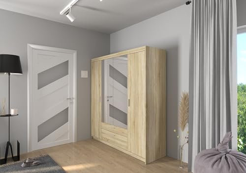 Kuechen-preisbombe Elena 4-türig Kleiderschrank Drehtürenschrank Wäscheschrank Sonoma Eiche Spiegel