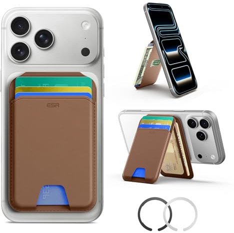 ESR Upgraded for MagSafe Wallet, 5 Card Holder, RFID Blocking, Magnetic Wallet with Adjustable Stand, Slim for iPhone 17e/17/16/15/14/13/12 Series & Google Pixel 10, Not Mini, Vegan Leather, Brown