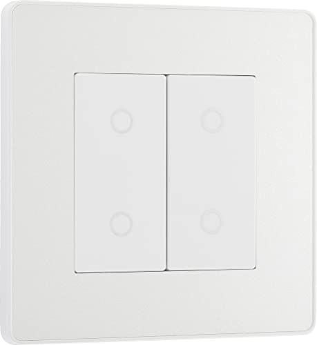 BG Electrical Double Master/Primary Touch Dimmer Wall Light Switch, 2-Way, Trailing Edge, Screwless Front Plate, Evolve, Pearlescent White, 200W, PCDCLTDM2W