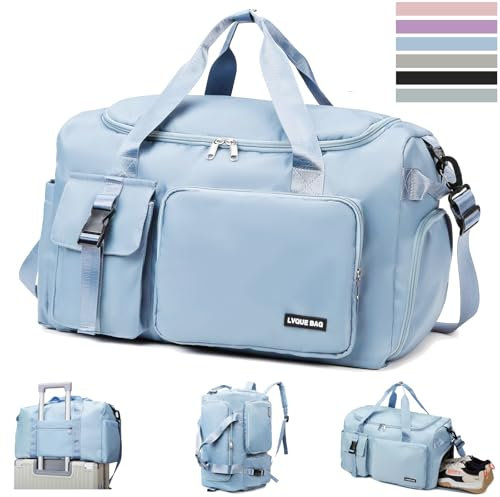 YOUYIKE Sporttasche Damen Herren, 42 L Wasserabweisende Sporttasche Groß Reisetasche Damen mit Schuhfach und Nassfach, Reisetasche Faltbar, Sporttaschen, für Reisen, Fitness, Sport (Blau)