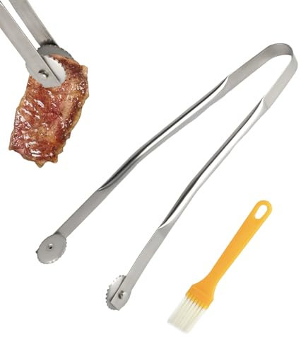 Pince Barbecue Inox à Roulettes, Pince Barbecue Roulette, Pince BBQ, Pince de Cuisine Inox, Pince à Barbecue, Pince à Saucisses, Pince à Gril Rotative, Ustensiles pour Barbecue avec Brosse à Griller