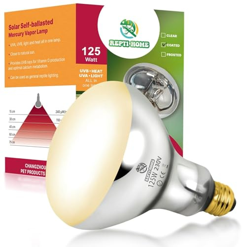 REPTI HOME UVA UVB Wärmelampe Terrarium 125W, E27 Reptilien Wärmelampe UVB Lampe, UV Lampen Terrarium für Schildkröten, Bartagamen, Schlangen, Eidechsen