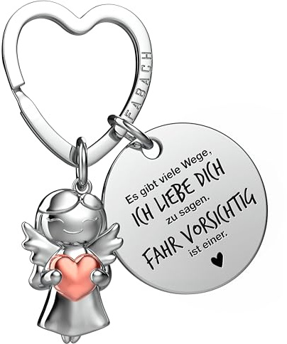 FABACH Fahr vorsichtig Schlüsselanhänger Auto Schutzengel Glücksbringer mit Herz und Gravur - Autofahrer Geschenke Schlüsselanhänger - Führerschein Geschenk Engel Auto Glücksbringer