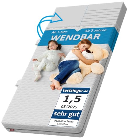 Bellabino Twist Kindermatratze 120x200 cm – Matratze Kinderbett Härtegrad H1/H2 – Hochwertige 7 Zonen Kaltschaummatratze – Jugendmatratze 15 cm hoch – mit waschbarem Bezug, allergikerfreundlich