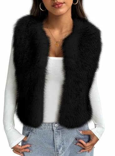 BTFBM Faux Fur Vest Women Fall Fashion 2026 Sleeveless Fuzzy Jacket Fluffy Coats Winter Clothing Furry Outerwear Vests(Black, Small)