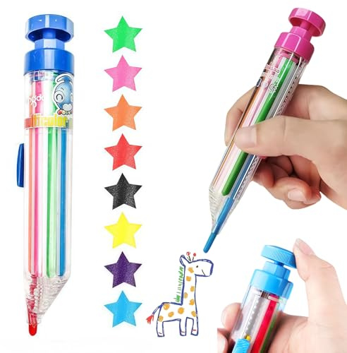 Omeblos Crayones, crayones para niños, 8 en 1 multicolor, 1 bolígrafo retráctil, barril transparente, lápiz de color pastel al óleo, 8 colores, pintura de graffiti, bolígrafos de crayón para niños
