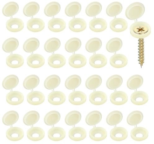 YELARXI Screw Snap Covers, M5 Plastic Hinged Screw Cover Caps Shutter Screws Fold Snap Washer - Fitting for (Windows/Railings/Home Furniture/Cabinets), 5mm & 120 Pack & Beige