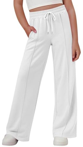 Generisch Pantalon fille à jambes larges taille élastique, jambe droite, pantalon décontracté pour enfants adolescents, mode d'été, couleur pure, bas long