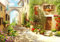 wandmotiv24 Fototapete Strasse italienische Stadt Italien Gasse, XL 350 x 245 cm - 7 Teile, Wanddeko, Wandbild, Wandtapete, Blumen Blüten Blumentopf M1084