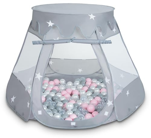 Selonis Tienda 105X90cm/200 Bolas De Campaña/Castilo Plegable con Bolas 6Cm para Niños, Gris:Perla-Gris-Transparente-Rosaclr