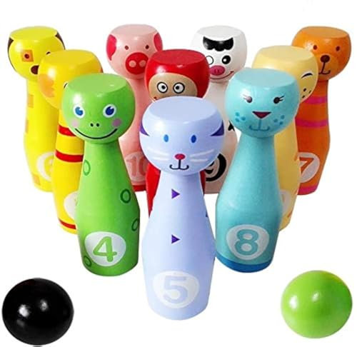 Afunti Bowling Set Kegelspiel Kegeln Spiel mit 10 Kegel und 2 Bälle Interaktiv Spielzeug für Kinder 3 4 5 Jahren