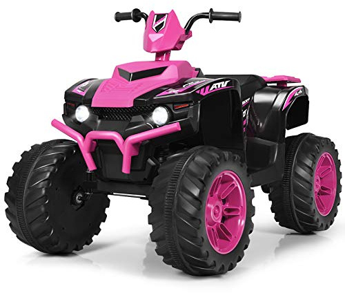 COSTWAY Kids Electric Quad Bike, 12V Battery Powered Ride on ATV with LED Light, Horn & Music, High/Low Speeds, Electric Mini Vehicle Toy Car for Boys Girls (Pink)