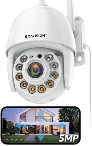 BOAVISION 5MP Security Camera Outdoor, Wireless WiFi IP Camera Home Security System 360° View,Motion Detection, auto Tracking,Two Way Talk,pan Tile Full Color Night Vision,5G/2.4G WiFi