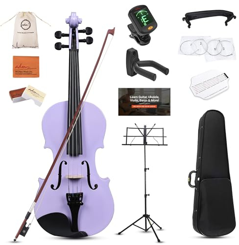 ADM Acoustic Violin for Kids Beginners,1/4 Size Acoustic Violin Fiddle for Teens Students Violin Starter Kit with Hard Case, Shoulder Rest, Bow, Violin Music Stand and Strings,Purple