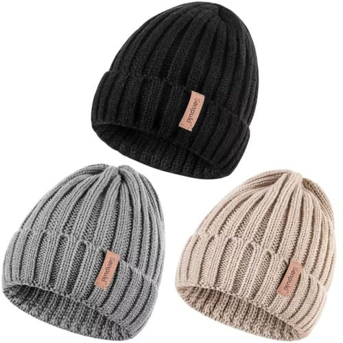 SENPUKI Womens Winter Knitted Beanie Hat 3PCS,Warm Knit Fashionable Caps,Womens Beanie for Fall Cold Weather Color1