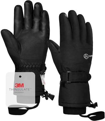 INPAKO Winter Ski Gloves Men Women, 3M Thinsulate Snow Gloves, Waterproof Windproof Touchscreen Snowboarding Gloves, 5-Layer Thermal Warm Cold Weather Gloves for Skiing, Snowboard, Snowmobile Black M