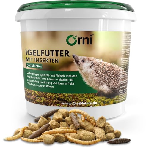 Orni Igelfutter mit Insekten ohne Getreide | 5kg |Alleinfutter für Igel | Artgerecht | getreidefrei | Trockenfutter mit Mehlwürmer Seidenraupen und hohem Fleischanteil