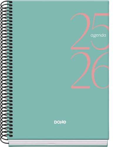 Dohe - Schulagenda 2025 2026 - Eine Seite pro Tag, Größe A5 (15x21 cm), Spanisch und Englisch, September bis Juni, Spiralbindung, Hardcover - SYSTEM Grün