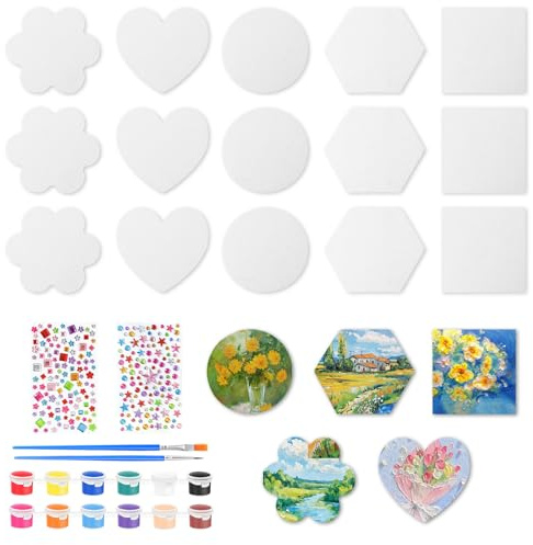 MoguGo Magnetische leinwände zum bemalen – 15 Stück kleine Leinwände, ideal zum Leinwand malen für Kinder & Erwachsene, für Acryl-, Öl- & Gouachefarben – Kreatives Set für Schule, Atelier & Geschenke