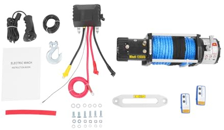Cabrestante eléctrico 12 V, 13500 LBS cabrestante de motor, cuerda de nailon, cabrestante eléctrico para ATV, UTV, SUV, pickup, vehículo todoterreno