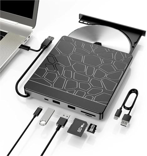 AYJYZHIAG Unidad Externa, Lector USB 3.0 Tipo C, grabadora de DVD/CD con Dos Puertos USB-A y Ranuras SD/TF for Ordenador portátil