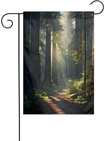 WHJSHOP Bandiere da giardino con immagine della foresta di sequoia californiana, 30,5 x 45,7 cm, per decorazione da cortile con 3 cm di larghezza (solo bandiera, asta non inclusa)