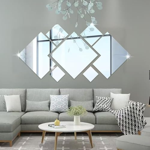 yufana 7 PièCes Autocollant Mural Miroir Diamant, Miroir Adhesif Mural Argent, Combinaisons De Tailles Multiples, Convient Pour La DéCoration Du Porche De La Chambre à Coucher