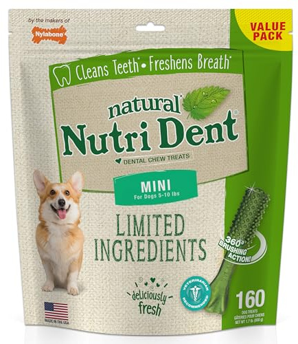 Nylabone Nutri Dent Dog Dental Treats, Fresh Breath Flavor, Mini, 160 Count