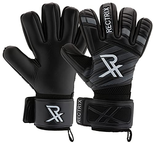 Rectrix 1.0 Goalkeeper Gloves (With Free Zip Case) - Negative Cut - Youth & Adult Sizes - Pro-Level Grip For Football Soccer Goalkeeping (10, Black)