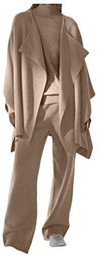 Dejamy Completo cardigan a mantella, maglia e pantalone (48, Beige)
