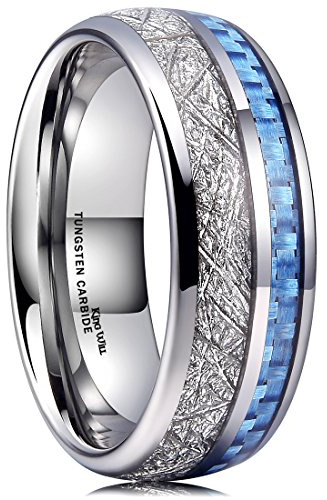 King Will 6mm Tungsten Carbide Rings for Men Women Black Mens Wedding Band with Colorful Shell Inlay Domed Edge Polished Finish Casual Engagement Rings Comfort