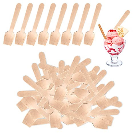 LSYYSL Lot de 100 cuillères en bois, mini cuillères, cuillères à dessert en bois, cuillères à glace, cuillères en bois biodégradables pour crème glacée, gâteau, gelée, yaourt
