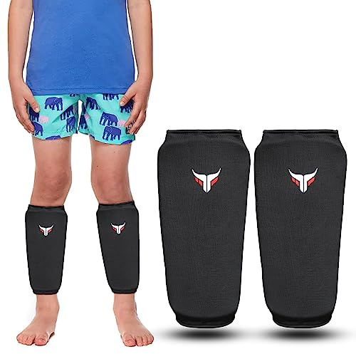 Mytra Fusion bambini paratibie kick boxing parastinchi Elasticated MMA paratibie Muay Thai, Allenamento, Sparring, Kickboxing, Arti Marziali parastinchi (XXS, Black)