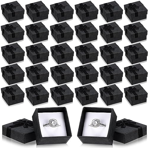 Bucherry 72 Pcs Ring Boxes 1.6 x 1.6 In Hard Cardboard Jewelry Box with Ribbon Bow Small Jewelry Gift Cases for Small Business(Black)