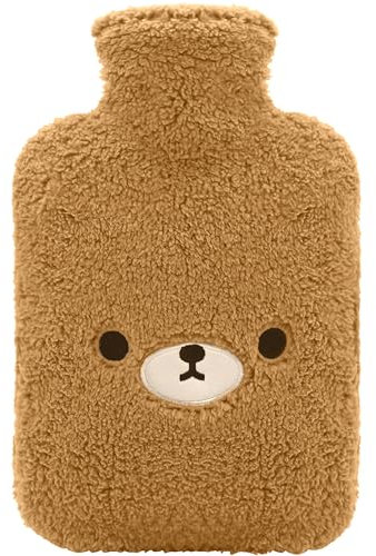samply Hot Water Bottle with Cute Cover,2L Hot Water Bag for Hot and Cold Compress, Hand Feet Warmer,Neck and Shoulder Pain Relief, Brown Bear