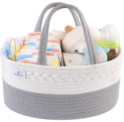 Philorn Baby Windel Caddy Organizer, Baby Organizer Korb mit Wechselbaren Fächern, Multifunktionale Baby Windel Organizer, Tragbarer Aufbewahrungskorb für Windeln, Babyparty-Geschenk