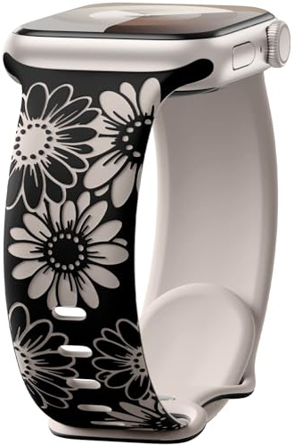 Maledan Blommig graverad rem kompatibel med Apple Watch-remmar 41 mm 40 mm 38 mm 44 mm 45 mm 42 mm 49 mm för kvinnor, tvåfärgad blomma silikon sportband för iWatch strap SE serie 9 8 7 6 5 4 3 2 1