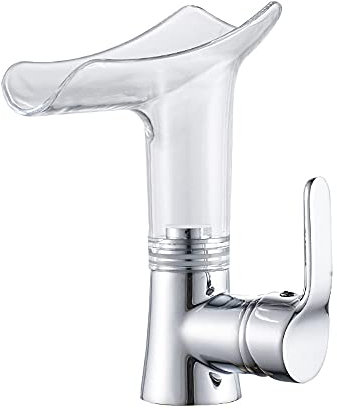 Faucets,Waterfall-Style Bathroom Faucet Single Handle, Modern Container Faucet Countertop-Mounted Washstand Faucet, Spout Can Be Rotated 360°, with Water Inlet Hose * 2/Blue Bathroom Hardwar