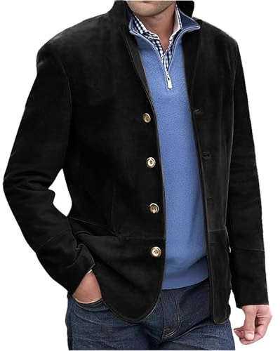 vejtmcc Men's Jacket Blazer Long Sleeve Lapel Cord Blazer, Single Breasted Plain Casual Blazer Coat with Jacket, Slim Fit Modern Suit Jacket, Vests Suede Jacket, Casual Slim Button Suit, black, XXL