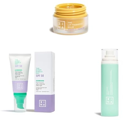 Bundle of 3INA MAKEUP - The Lip Therapist Balm + The Every Single Day SPF50 + The Fixing Spray - Baume à Lèvre + Crème Solaire Visage + Spray Fixateur de Maquillage - Vegan - Cruelty Free