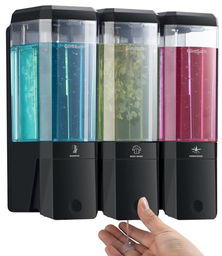 Shampoo and Conditioner Dispenser,GlintGath Shower Dispenser 3 Chamber No Drill Shampoo Dispenser for Shower Wall Mounted for Bathroom Hotel,Large Capacity 3 * 500ML,Black