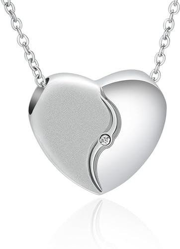 Minicremation Collana con urna a forma di cuore per cremazione, gioiello per donne e uomini, ciondolo commemorativo funebre con medaglione portacenere, Acciaio inossidabile, Nessuna pietra preziosa